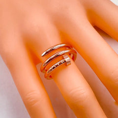 Stainless Steel Layered Nail 18K Rose Gold Ring for Women