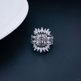 Copper Cubic Zirconia Gold Baguette Marquise Adjustable Ring For Women