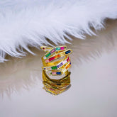 Copper Arrow Cubic Zirconia Crystal Baguette Silver Adjustable Ring