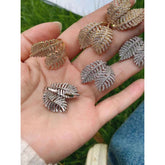 Copper Cubic Zirconia Gold Dual Feather Leaf Adjustable Ring For Women