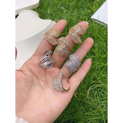 Copper Cubic Zirconia Gold Dual Feather Leaf Adjustable Ring For Women