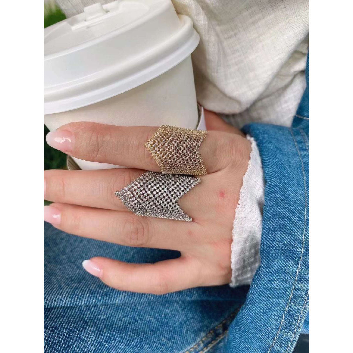 Copper Cubic Zirconia Gold Arrow Filigree Adjustable Ring For Women