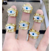 Evil Eye Mother of Pearl Chunky 18K Gold Free Size Ring for Women