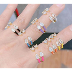 Twin Pear Black Cubic Zirconia Enamel 18K Gold Copper Free Size Ring Women