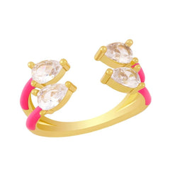 Twin Pear Black Cubic Zirconia Enamel 18K Gold Copper Free Size Ring Women