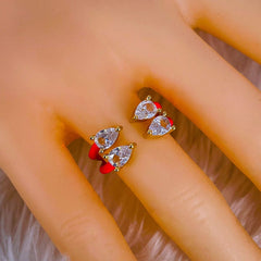 Twin Pear Black Cubic Zirconia Enamel 18K Gold Copper Free Size Ring Women