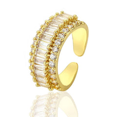 Rainbow Baguette Cubic Zirconia 18K Gold Open Back Ring for Women