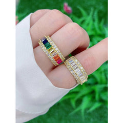 Rainbow Baguette Cubic Zirconia 18K Gold Open Back Ring for Women