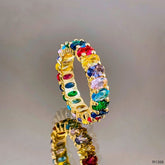 Oval Rainbow Multi Color Cubic Zirconia Gold Eternity Band Ring