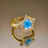 Butterfly Flower Mother of Pearl Zircon 18K Gold Adjustable Ring Women