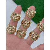 Tiger Filigree mask 18K Gold Anti Tarnish Copper Open Back Ring Women