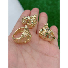 Tiger Filigree mask 18K Gold Anti Tarnish Copper Open Back Ring Women