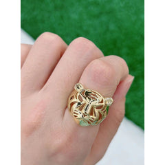 Tiger Filigree mask 18K Gold Anti Tarnish Copper Open Back Ring Women