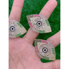 Large Evil Eye Rainbow 18K Gold Anti Tarnish Copper Open Back Ring Women