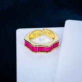 Ruby Pink Baguette Invisible Set 18K Gold Anti Tarnish Open Back Ring for Women