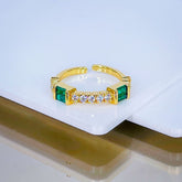 Smart Emerald Green Cubic Zirconia 18K Gold Open Back Ring for Women