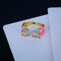 Twin Pear Black Cubic Zirconia Enamel 18K Gold Copper Free Size Ring Women