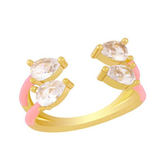 Twin Pear Black Cubic Zirconia Enamel 18K Gold Copper Free Size Ring Women