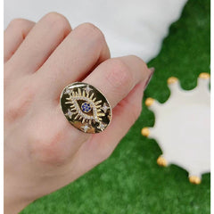 Copper Evil Eye Medallion 18K Gold Free Size Ring for Women