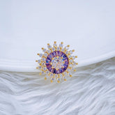 Purple Amethyst Cubic Zirconia Sun Flower 18K Gold Free Size Ring for Women