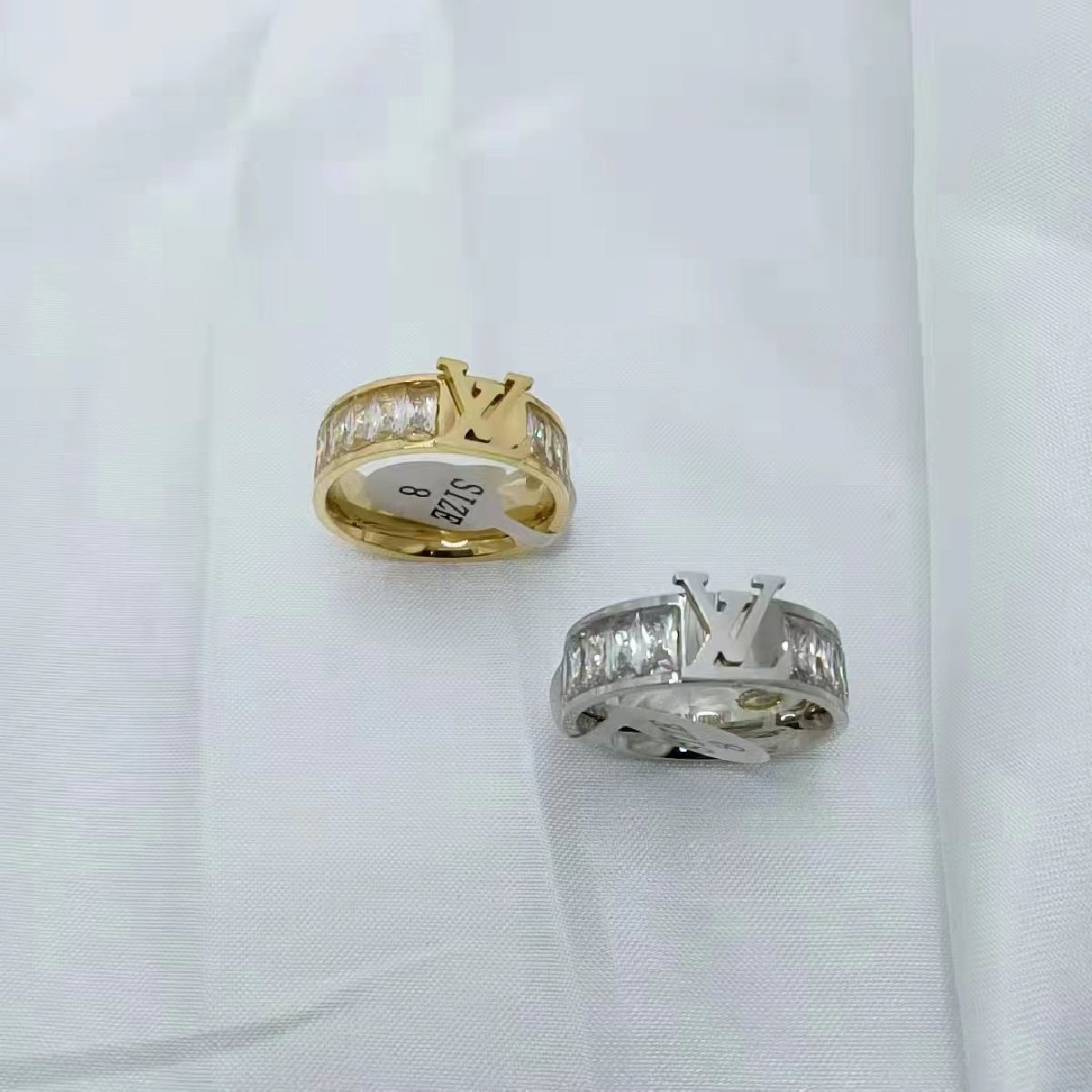 Baguette Eternity Luxury Cubic zirconia Silver Stainless Steel Ring for Women