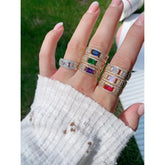 Rectangle Shape Cubic Zirconia Silver Free Size Ring For Women