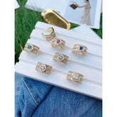 Twin Layer Baguette Cubic Zirconia 18K Gold Free Size Ring For Women