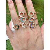 Circle Mother Of Pearl Cubic Zirconia 18K Gold Free Size Ring For Women