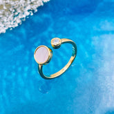 Round Mother of Pearl White Gold Free Size Adjustable Ring For Women