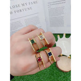 Square Smart Copper Cubic Zirconia 18K Gold Free Size Ring for Women