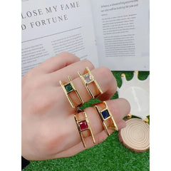 Square Smart Copper Cubic Zirconia 18K Gold Free Size Ring for Women