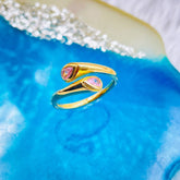 Blue Dual Pear Cubic Zirconia 18K Gold Free Size Ring For Women