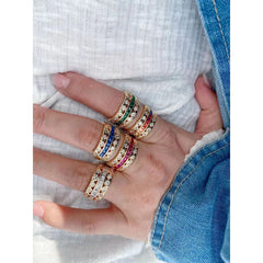 Ruby Pink Love Heart Cubic Zirconia 18K Gold Open Back Ring for Women