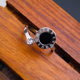 Roman Numbers Circle Black Silver Cubic zirconia Stainless Steel Ring for Women