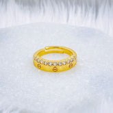 Screw Nail Copper Cubic Zirconia 18K Gold Open Back Ring for Women