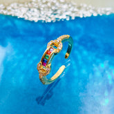 Rainbow Multi Color Baguette Cubic Zironia 18K Gold Open Back Ring for Women