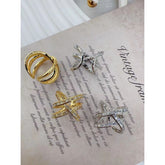 Dual Criss Cross Cubic Zirconia 18K Gold Copper Open Back Ring for Women