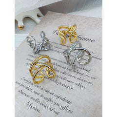 Dual Criss Cross Cubic Zirconia 18K Gold Copper Open Back Ring for Women