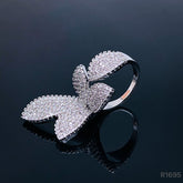 Butterfly Flower Cubic Zirconia Silver Free Size Ring for Women