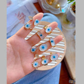 Uneven Rectangle Evil Eye Mother Of Pearl 18K Gold Free Size Band Ring For Women