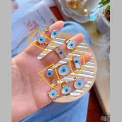 Uneven Rectangle Evil Eye Mother Of Pearl 18K Gold Free Size Band Ring For Women