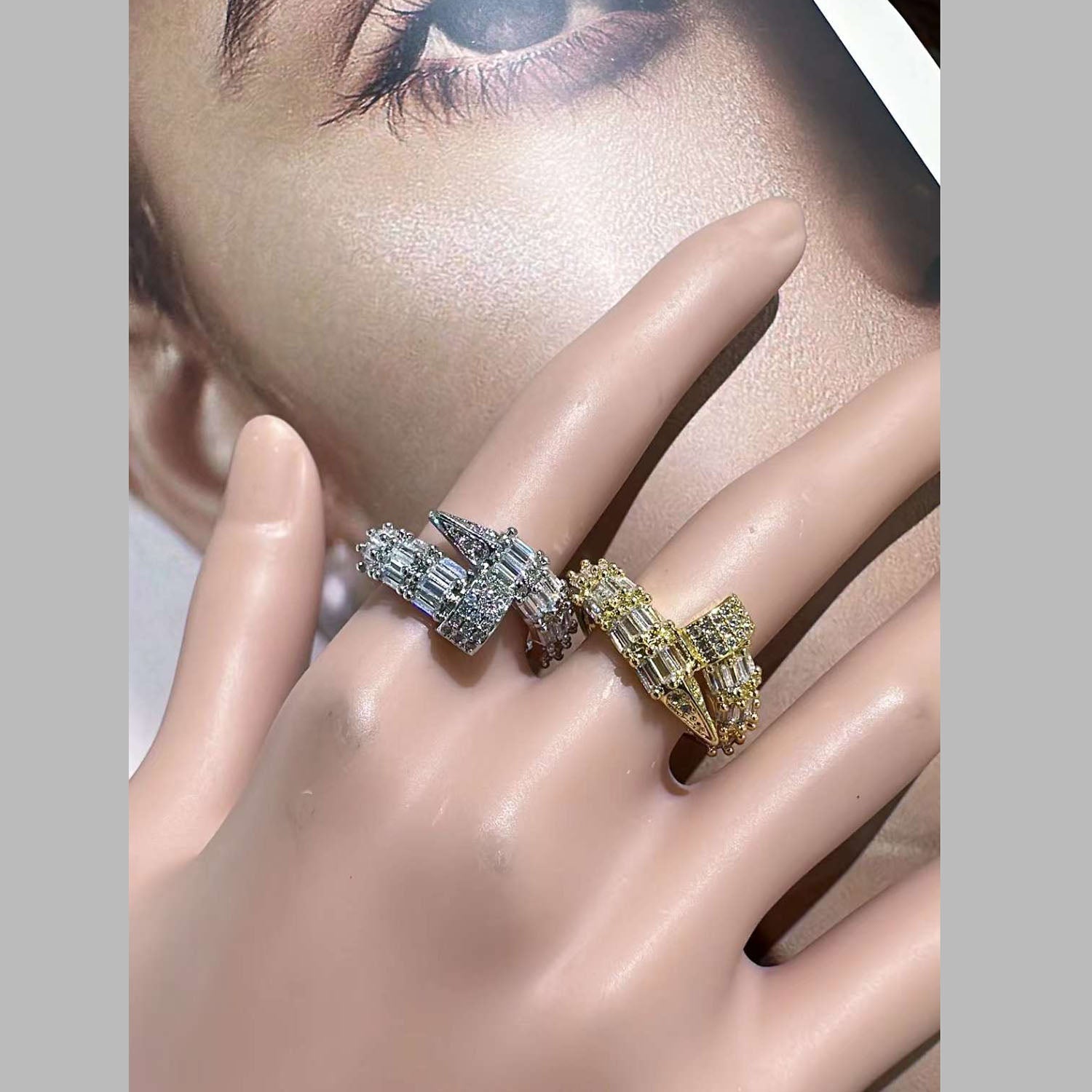 Nail Gothic Baguette Cubic Zirconia 18K Gold Open Back Ring For Women