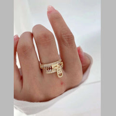 Zip Rainbow Multi Color Zircon 18K Gold Anti Tarnish Free Size Ring For Women