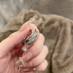 Cross Over Layered Cubic Zirconia Silver Anti Tarnish Adjustable Ring for Women