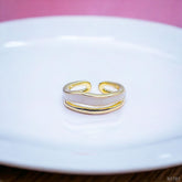 Uneven Twin Layer White Enamel 18 Gold Anti Tarnish Free Size Ring for Women
