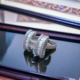 H Baguette Cubic Zirconia Silver Anti Tarnish Free Size Ring for Women