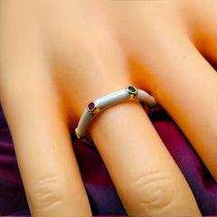 White Enamel Multi Color Zircons 18K Gold Anti Tarnish Band Free Size Ring for Women