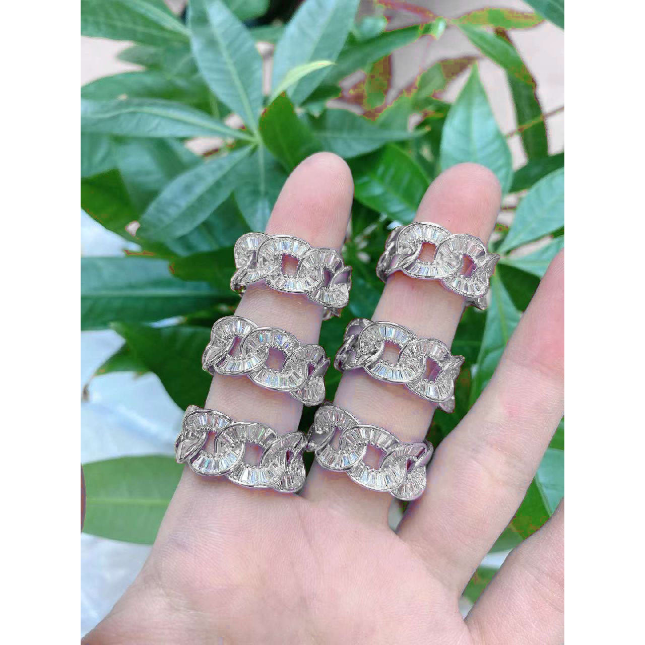 Curb Baguette Cubic Zirconia Silver Anti Tarnish Free Size Ring for Women