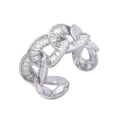 Curb Baguette Cubic Zirconia Silver Anti Tarnish Free Size Ring for Women