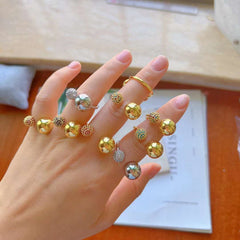 Double Cubic Zirconia 18K Gold Glossy Ball Anti Tarnish Free Size Ring for Women